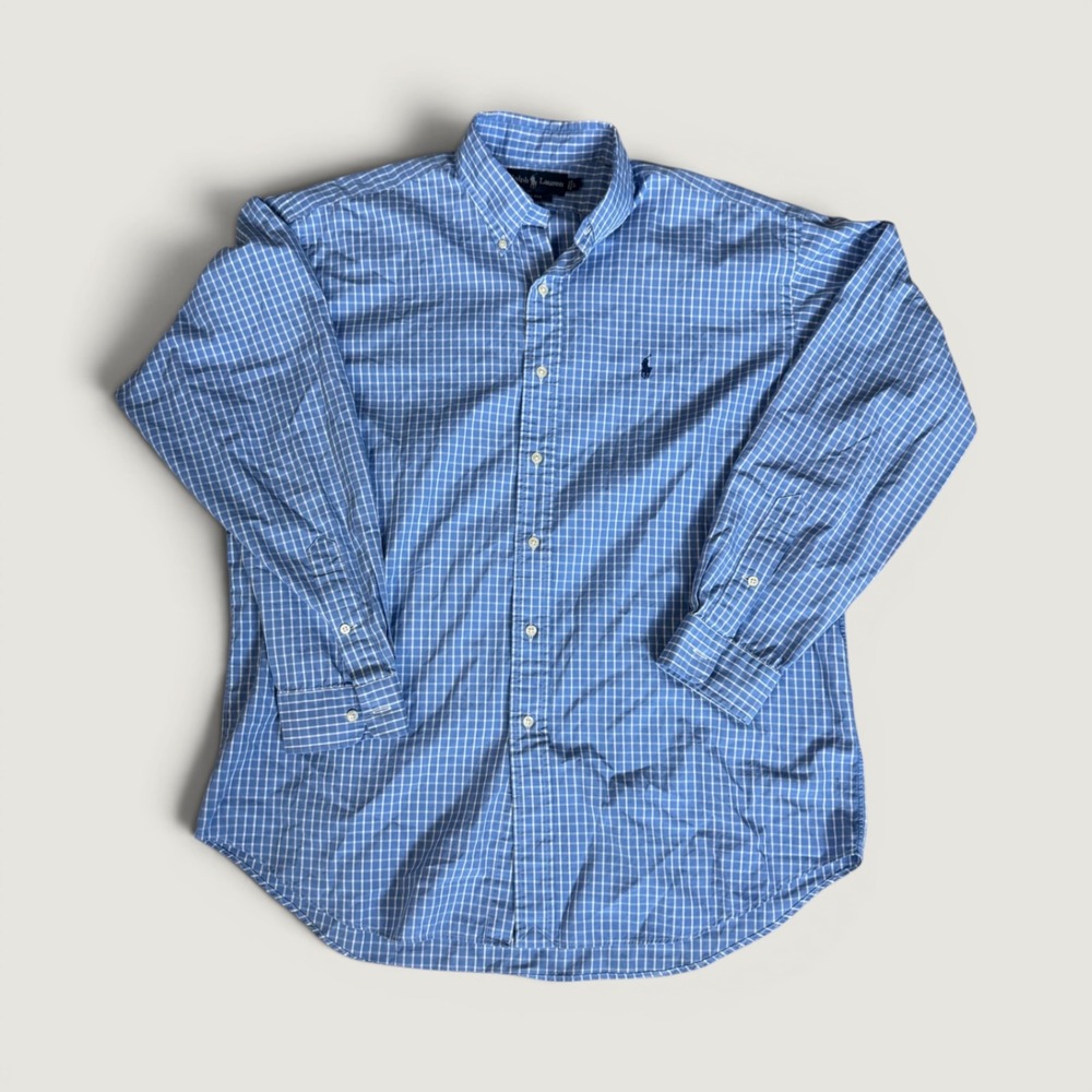 Ralph Lauren Blake Mens Large Blue White Grid Check Button Down Shirt L